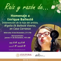 432. Homenaje a Enrique Ballesté. Intervención de la hija del artista, Argelia Ek Ballesté Viveros en casa Carranza. Primera parte